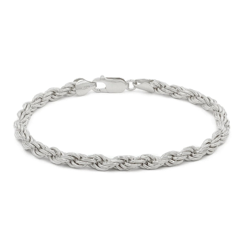 5mm rope bracelet in 925 sterling silver, rhodium plated, made in Italy