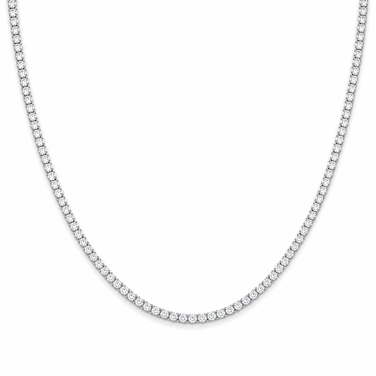3mm tennis chain in 925 sterling silver, rhodium plated, set with cubic zirconia stones