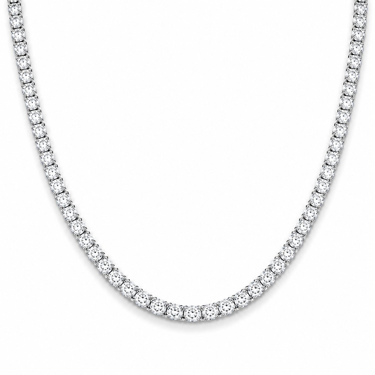 5mm tennis chain in 925 sterling silver, rhodium plated, set with cubic zirconia stones