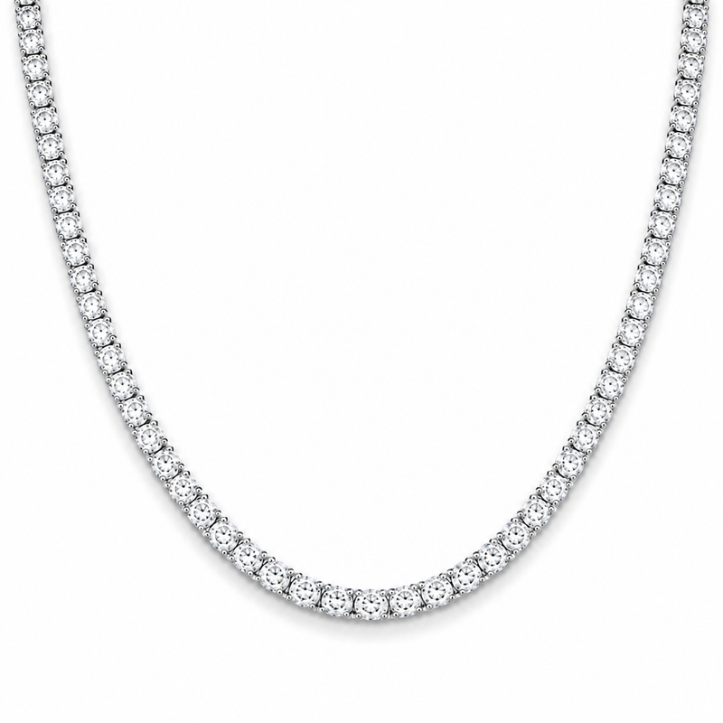 5mm tennis chain in 925 sterling silver, rhodium plated, set with cubic zirconia stones