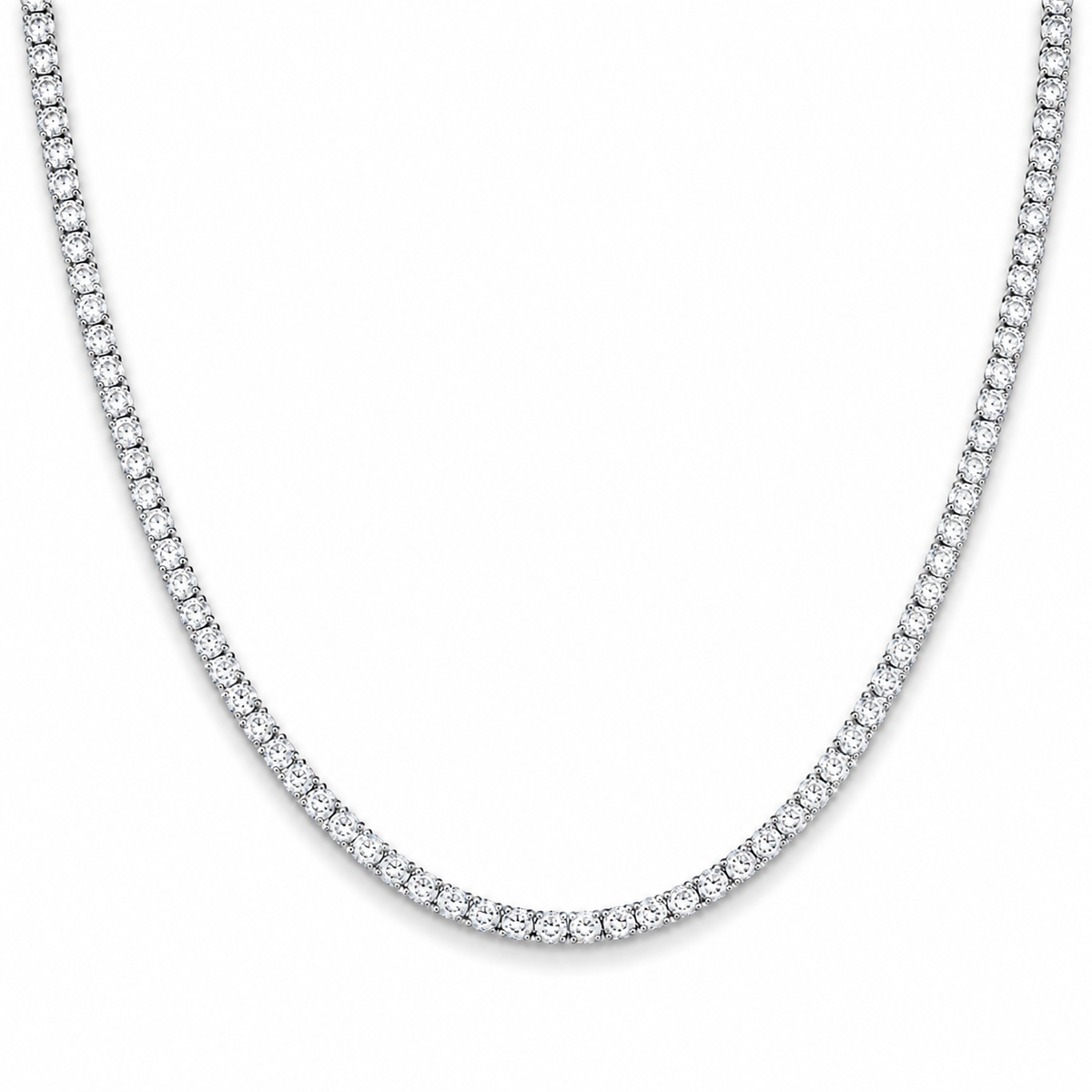 4mm tennis chain in 925 sterling silver, rhodium plated, set with cubic zirconia stones