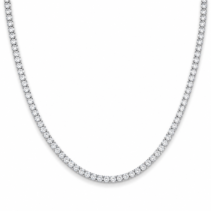 4mm tennis chain in 925 sterling silver, rhodium plated, set with cubic zirconia stones