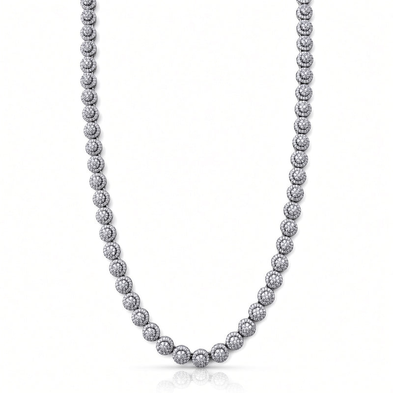 6.5mm pave bezel tennis chain in 925 sterling silver, rhodium plated, set with cubic zirconia stones