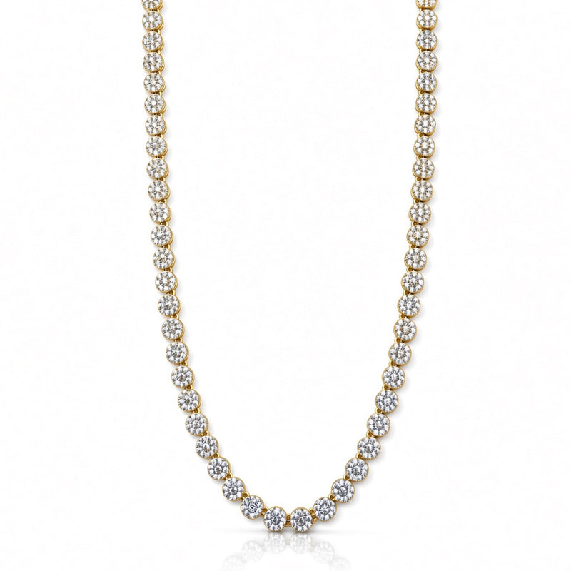 6.5mm flat bezel tennis chain in 925 sterling silver, gold plated, set with cubic zirconia stones