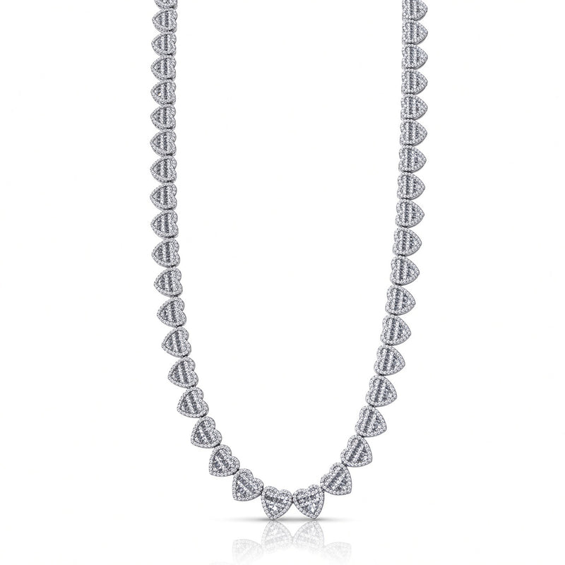 9mm heart baguette necklace in 925 sterling silver, rhodium plated, set with cubic zirconia stones