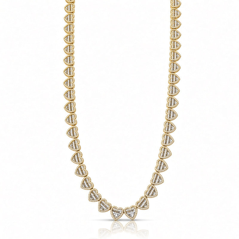 9mm heart baguette necklace in 925 sterling silver, gold plated, set with cubic zirconia stones