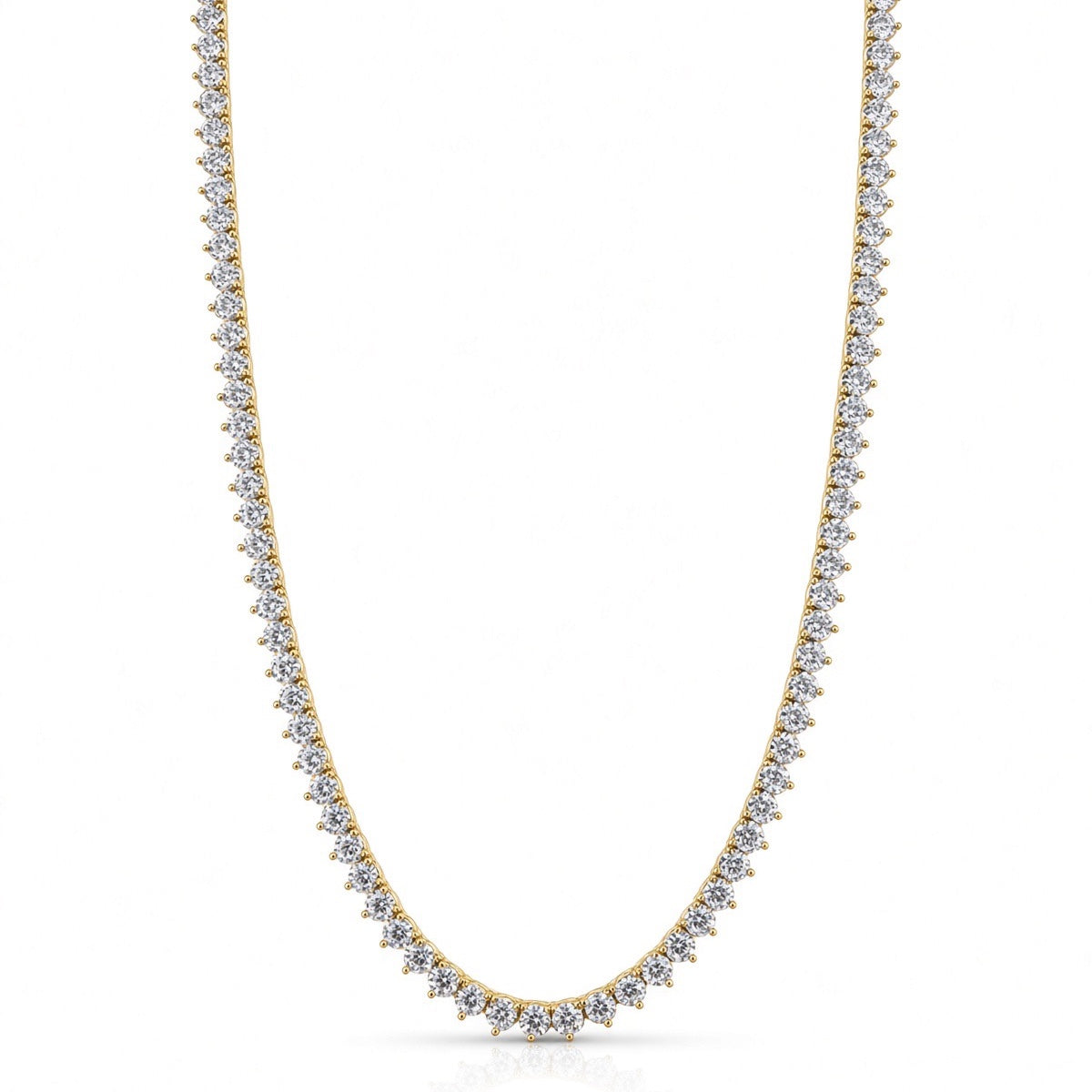 3mm 3-prong tennis chain in 925 sterling silver, gold plated, set with cubic zirconia stones