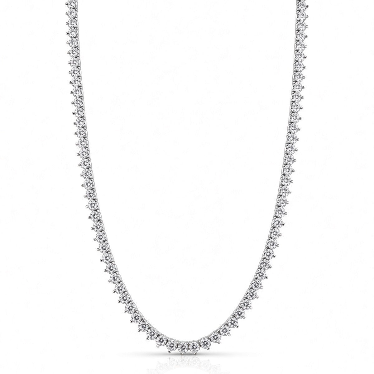 3mm 3-prong tennis chain in 925 sterling silver, rhodium plated, set with cubic zirconia stones