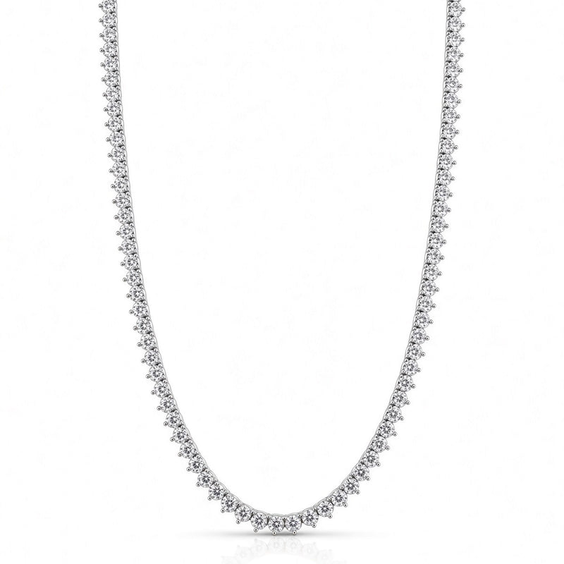 3mm 3-prong tennis chain in 925 sterling silver, rhodium plated, set with cubic zirconia stones