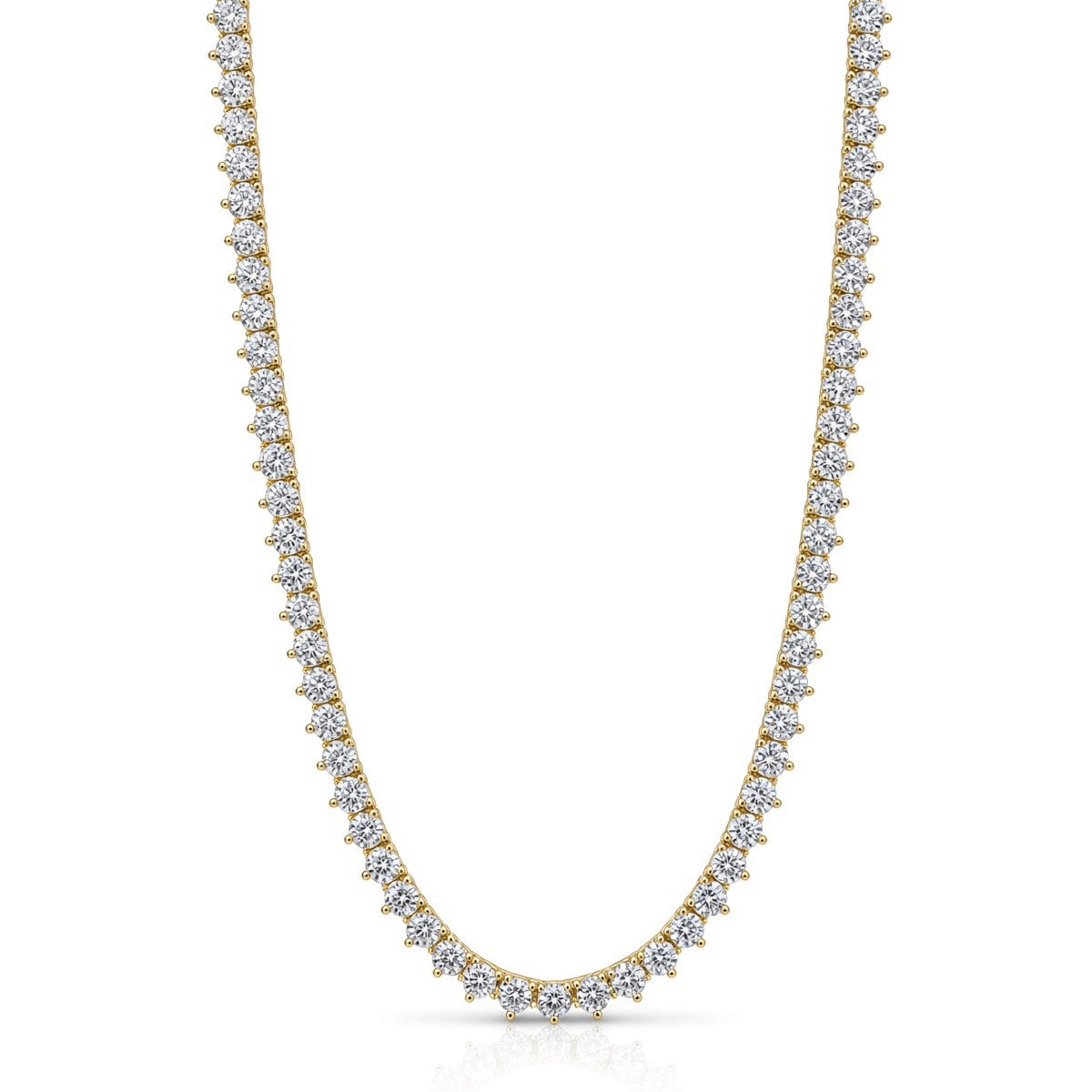 4mm 3-prong tennis chain in 925 sterling silver, gold plated, set with cubic zirconia stones