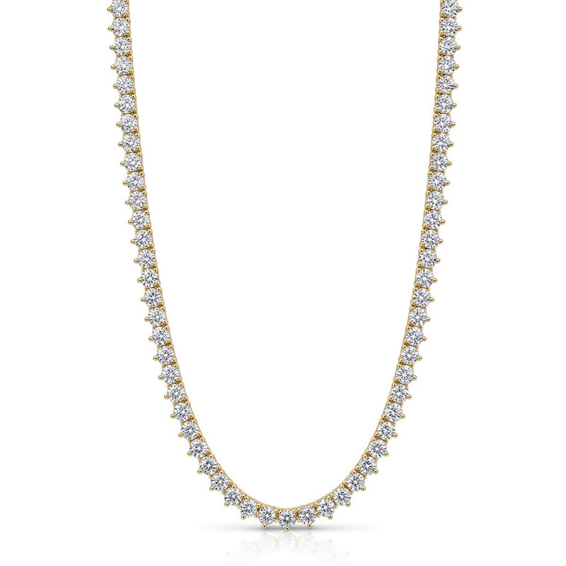 4mm 3-prong tennis chain in 925 sterling silver, gold plated, set with cubic zirconia stones