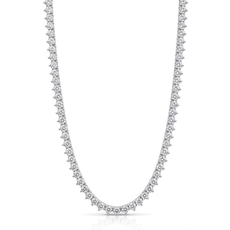 4mm 3-prong tennis chain in 925 sterling silver, rhodium plated, set with cubic zirconia stones