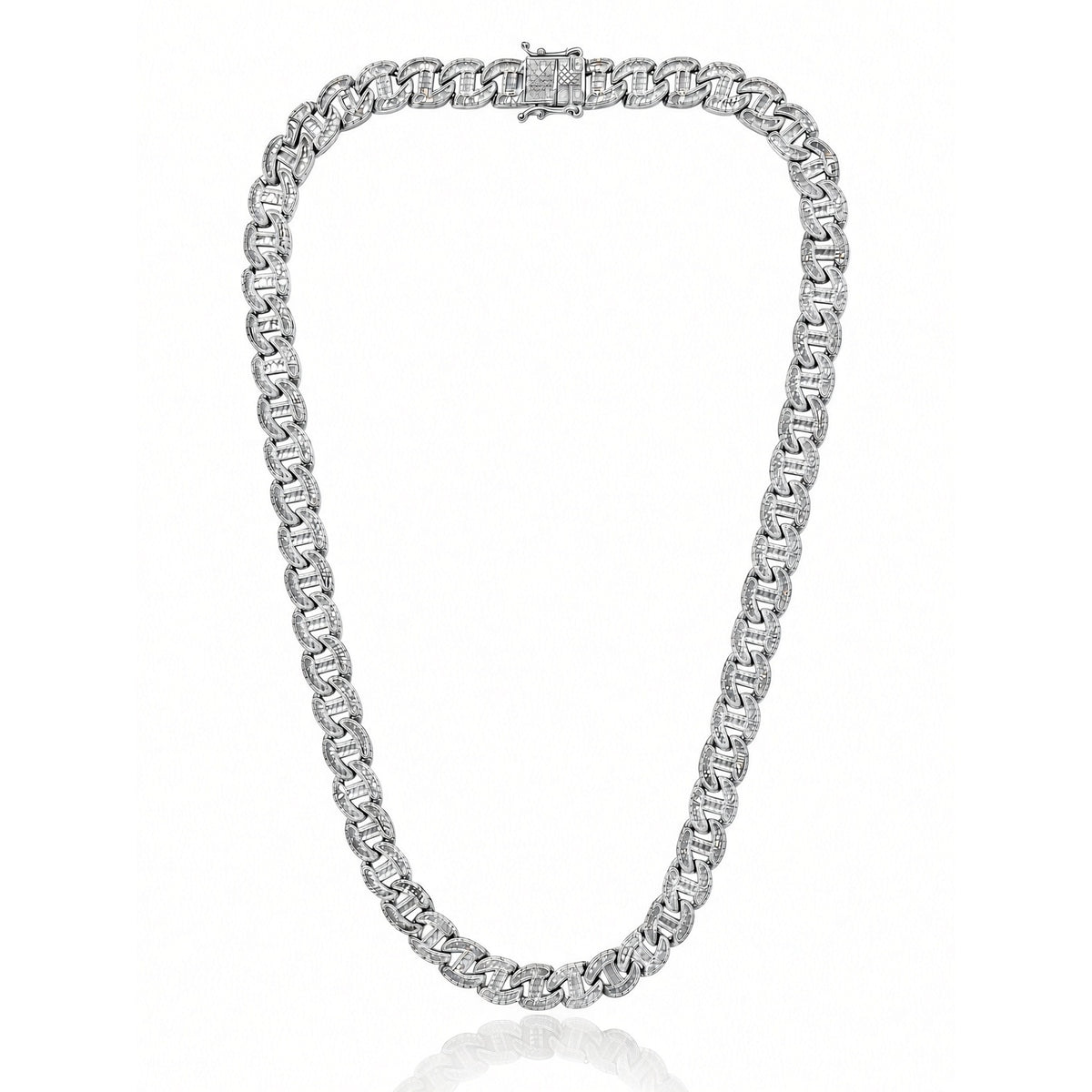12mm champion cuban chain in 925 sterling silver, rhodium plated, set with cubic zirconia stones