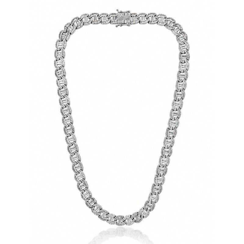 12mm champion cuban chain in 925 sterling silver, rhodium plated, set with cubic zirconia stones