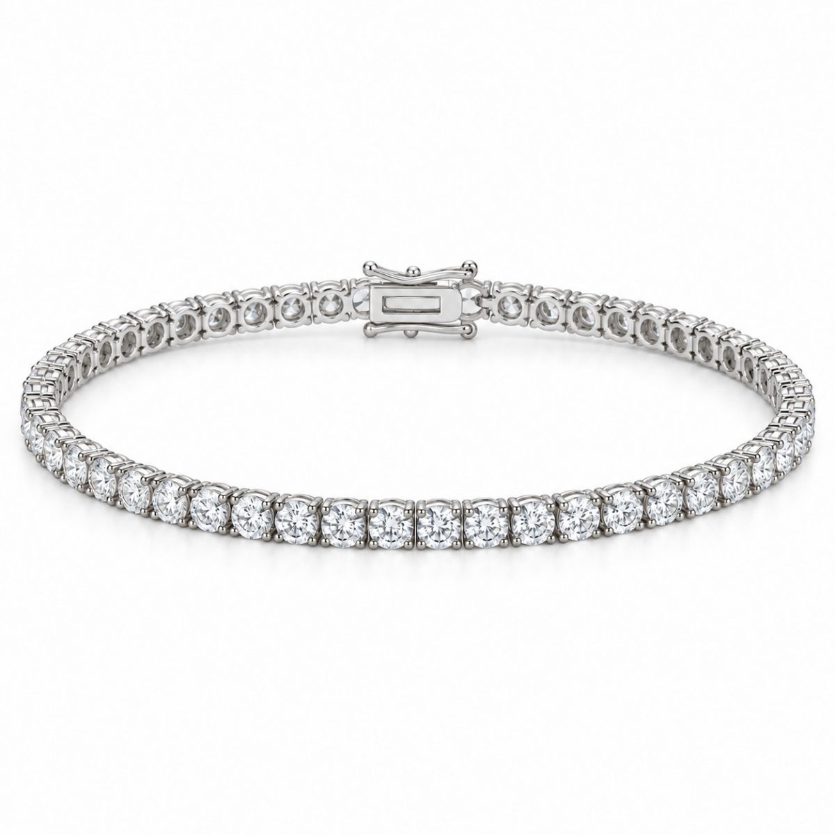 3mm tennis bracelet in 925 sterling silver, rhodium plated, set with cubic zirconia stones