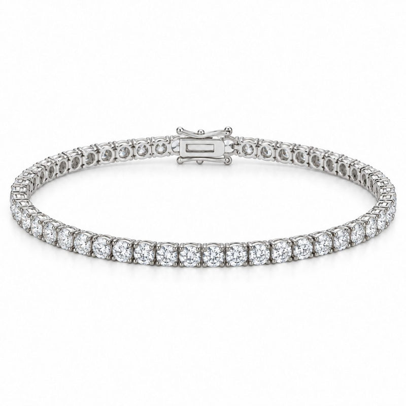 3mm tennis bracelet in 925 sterling silver, rhodium plated, set with cubic zirconia stones