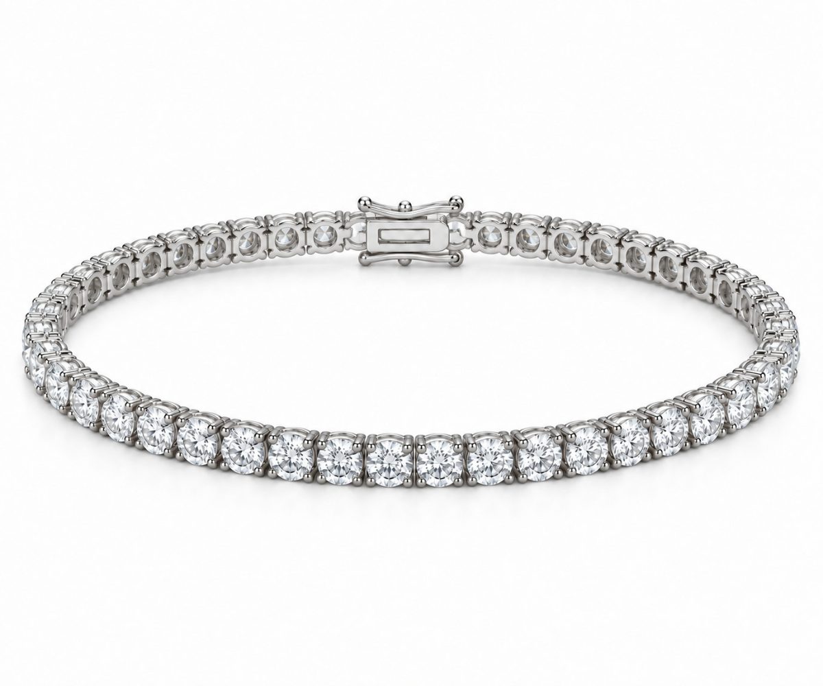 4mm tennis bracelet in 925 sterling silver, rhodium plated, set with cubic zirconia stones