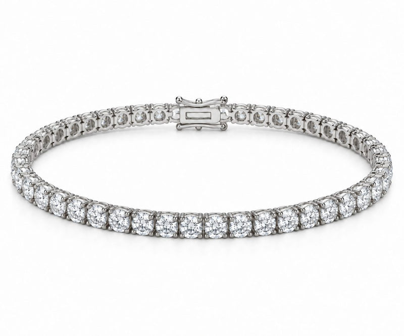 4mm tennis bracelet in 925 sterling silver, rhodium plated, set with cubic zirconia stones