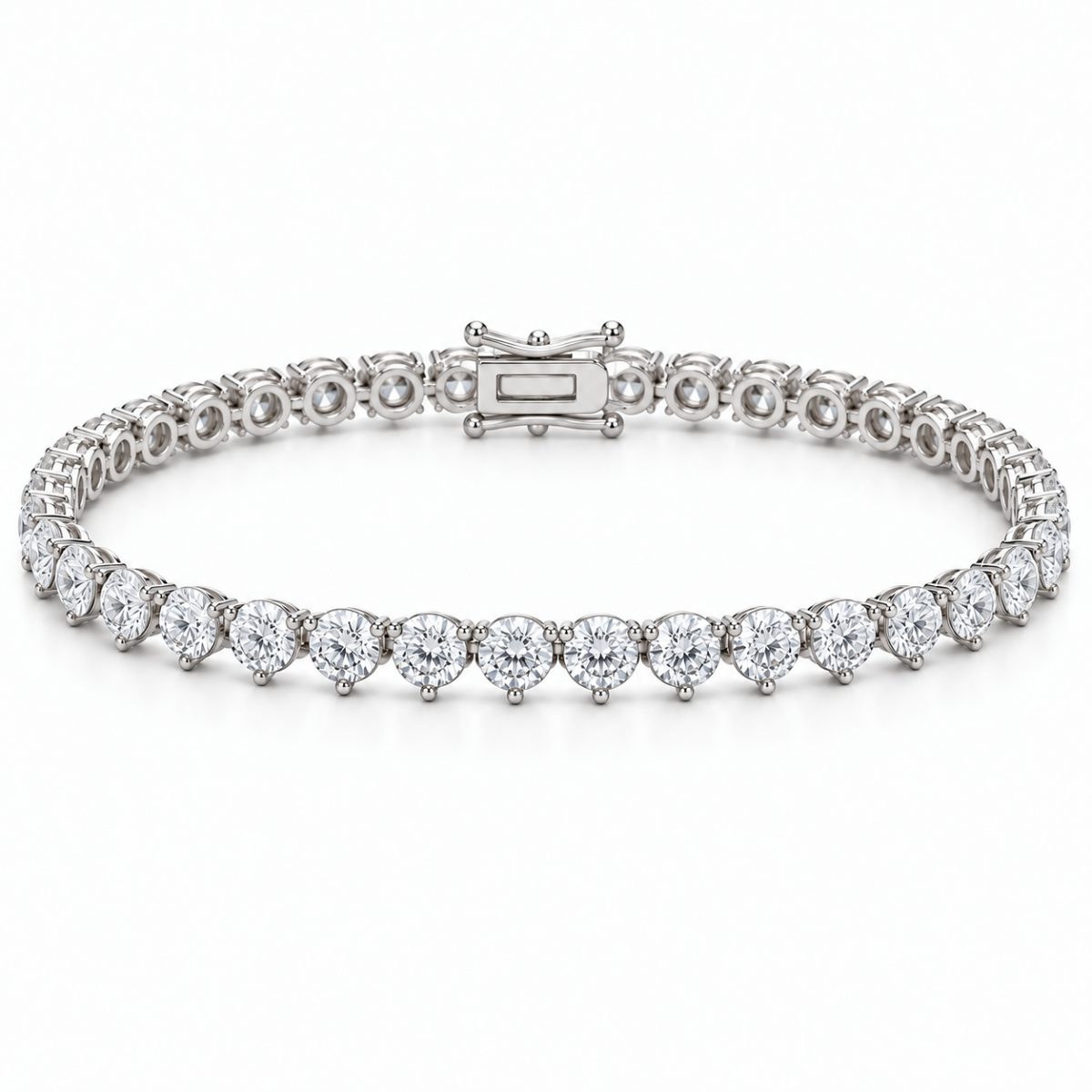 4mm 3-prong tennis bracelet in 925 sterling silver, rhodium plated, set with cubic zirconia stones