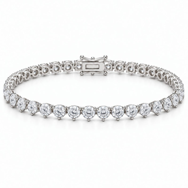 4mm 3-prong tennis bracelet in 925 sterling silver, rhodium plated, set with cubic zirconia stones