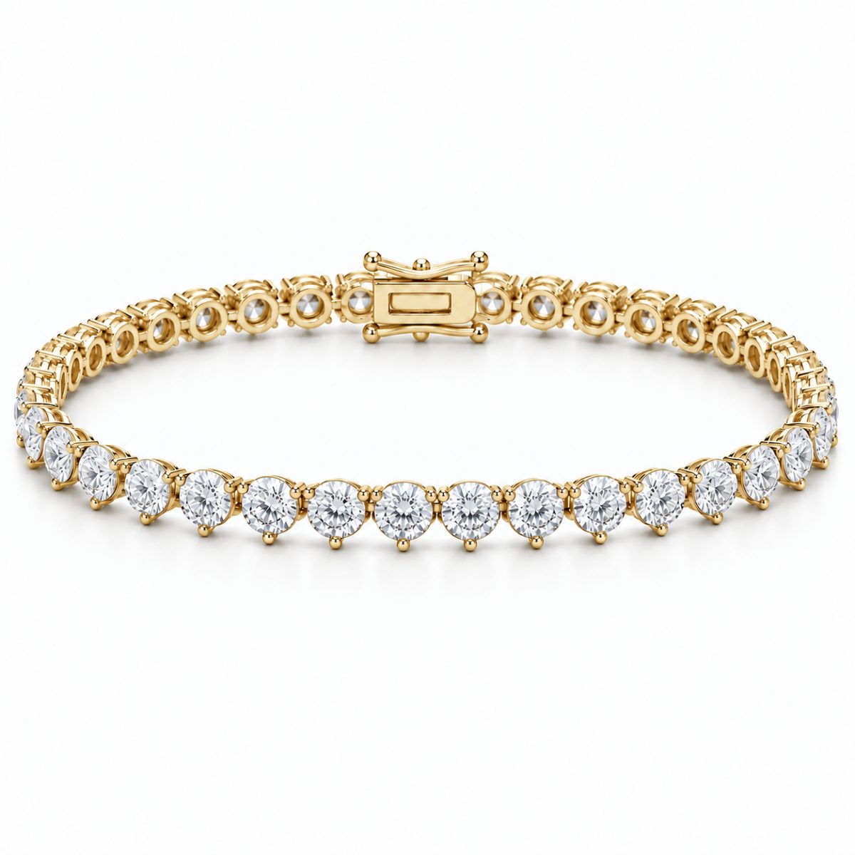 4mm 3-prong tennis bracelet in 925 sterling silver, gold plated, set with cubic zirconia stones