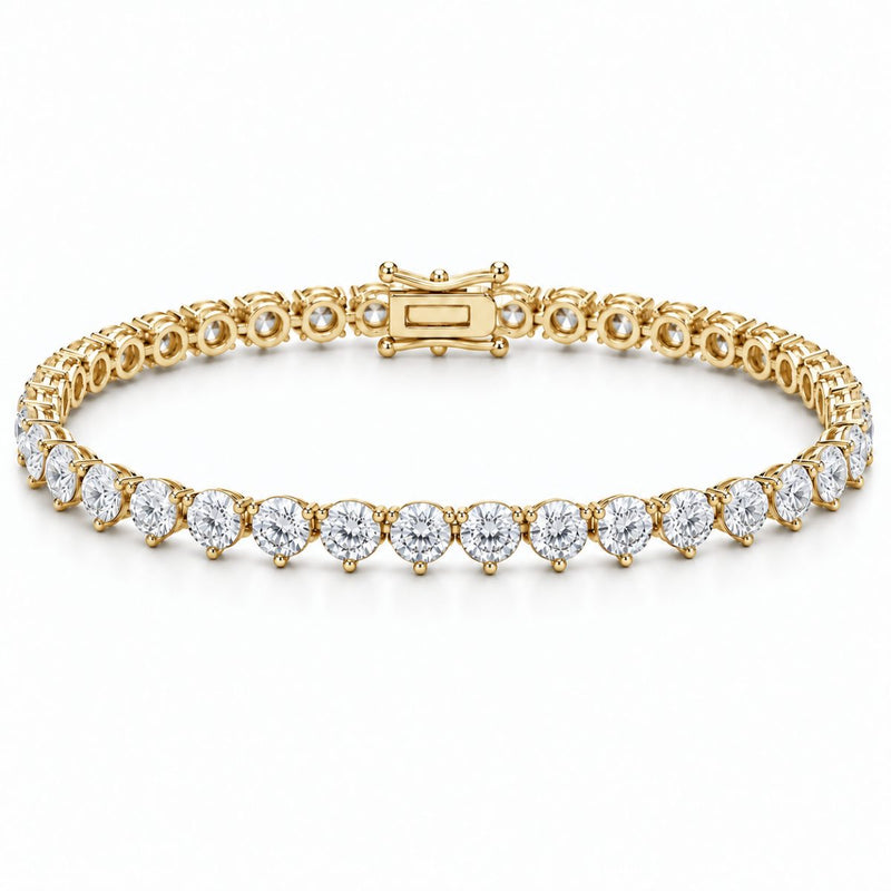 4mm 3-prong tennis bracelet in 925 sterling silver, gold plated, set with cubic zirconia stones