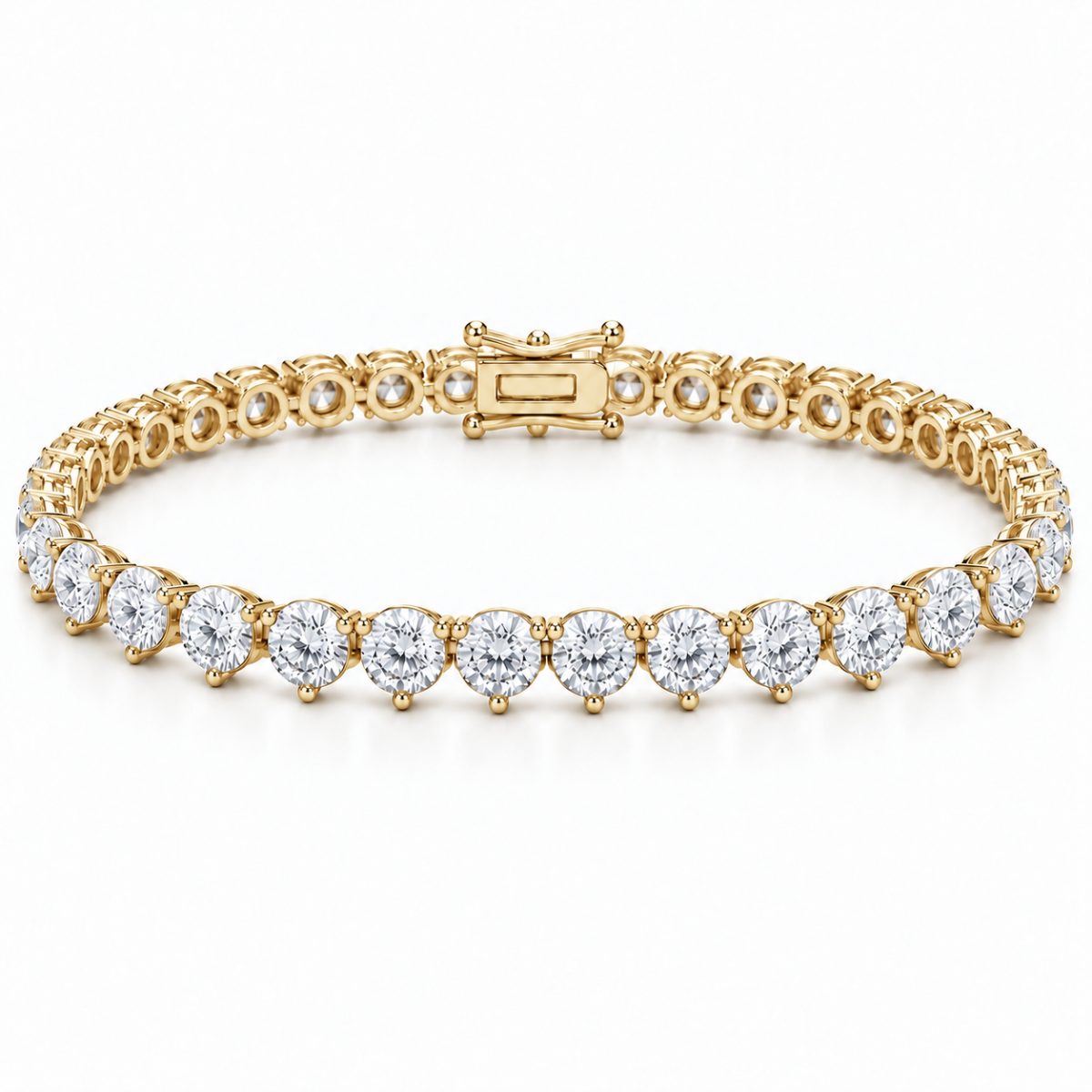 5mm 3-prong tennis bracelet in 925 sterling silver, gold plated, set with cubic zirconia stones