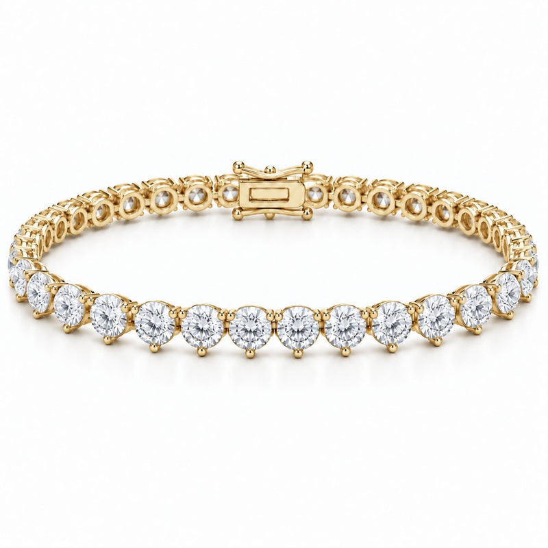 5mm 3-prong tennis bracelet in 925 sterling silver, gold plated, set with cubic zirconia stones