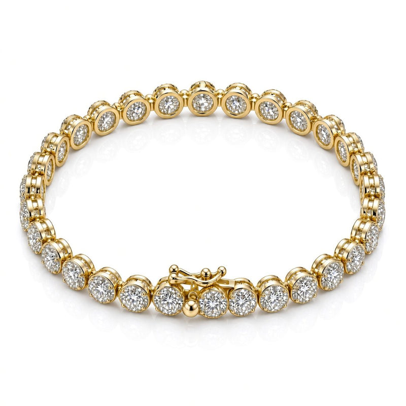 6.5mm flat bezel tennis bracelet in 925 sterling silver, gold plated, set with cubic zirconia stones