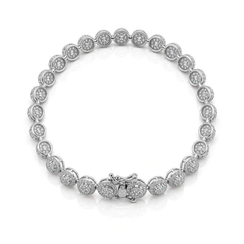 6.5mm pave bezel tennis bracelet in 925 sterling silver, rhodium plated, set with cubic zirconia stones