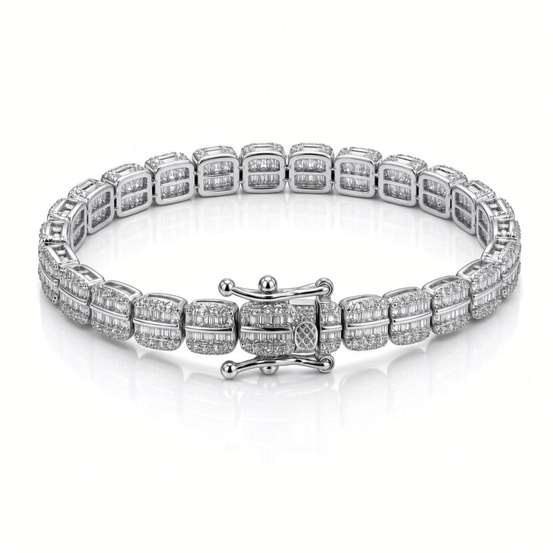 6.5mm two-row baguette tennis bracelet in 925 sterling silver, rhodium plated, set with cubic zirconia stones