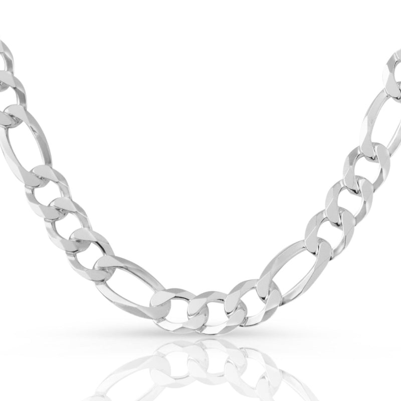10.5mm Figaro chain in 925 sterling silver, polished finish, made in Italy