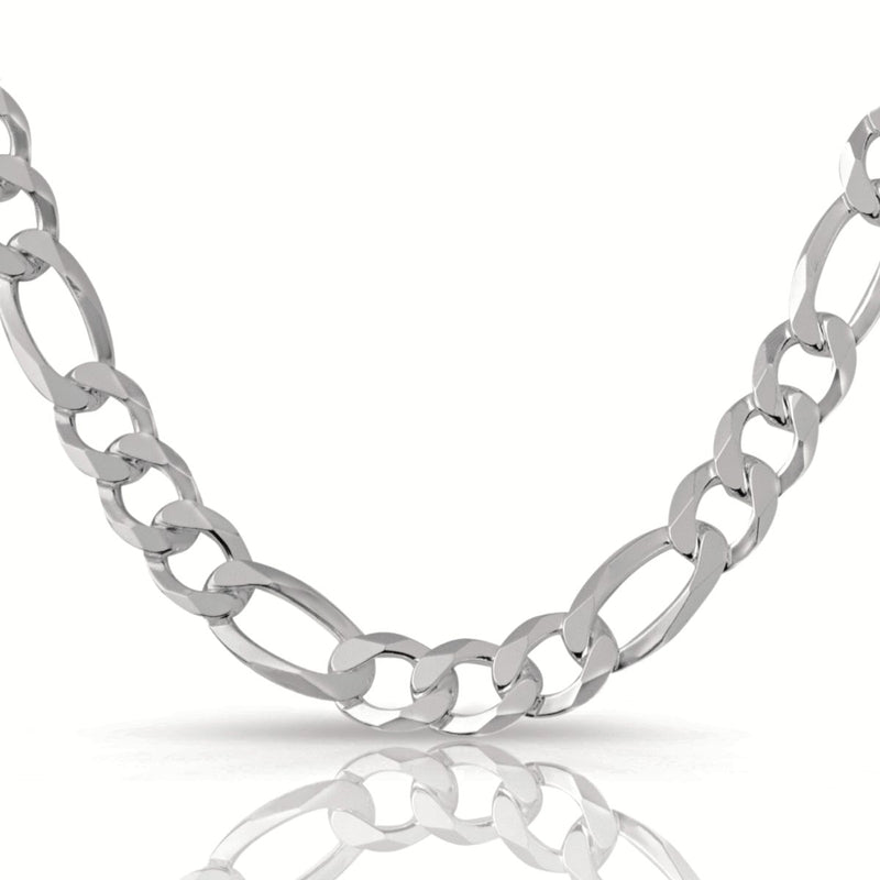 10.5mm Figaro chain in 925 sterling silver, rhodium plated, made in Italy