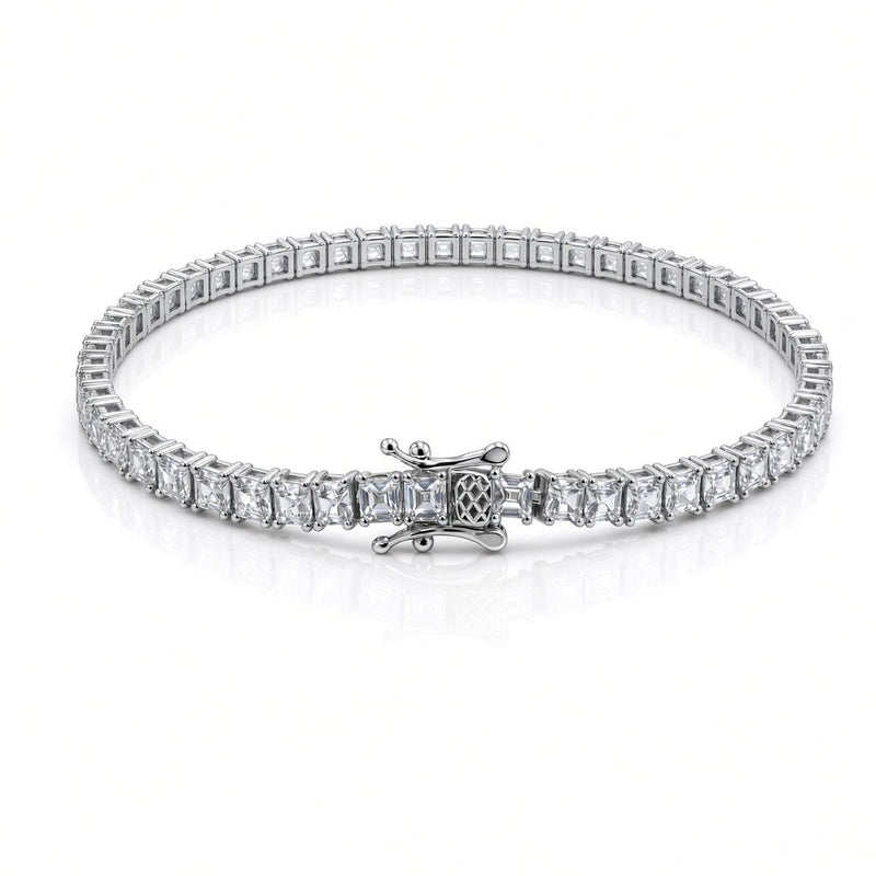 4mm princess-cut tennis bracelet in 925 sterling silver, rhodium plated, set with cubic zirconia stones