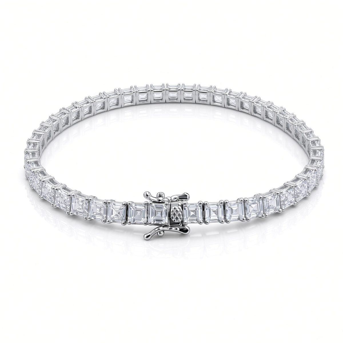 5mm princess-cut tennis bracelet in 925 sterling silver, rhodium plated, set with cubic zirconia stones