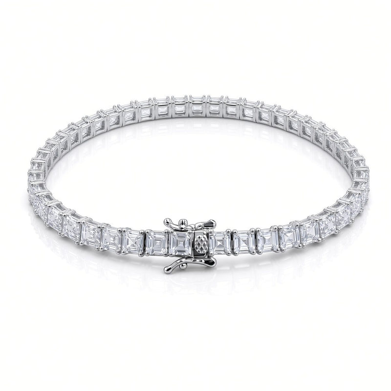 5mm princess-cut tennis bracelet in 925 sterling silver, rhodium plated, set with cubic zirconia stones