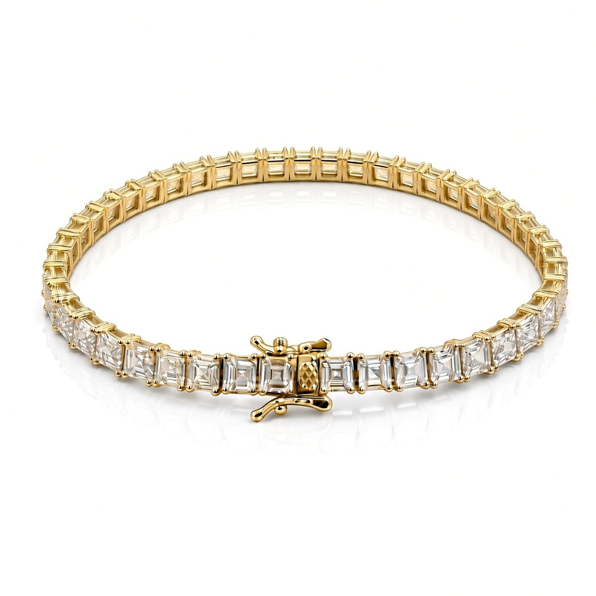 5mm princess-cut tennis bracelet in 925 sterling silver, gold plated, set with cubic zirconia stones