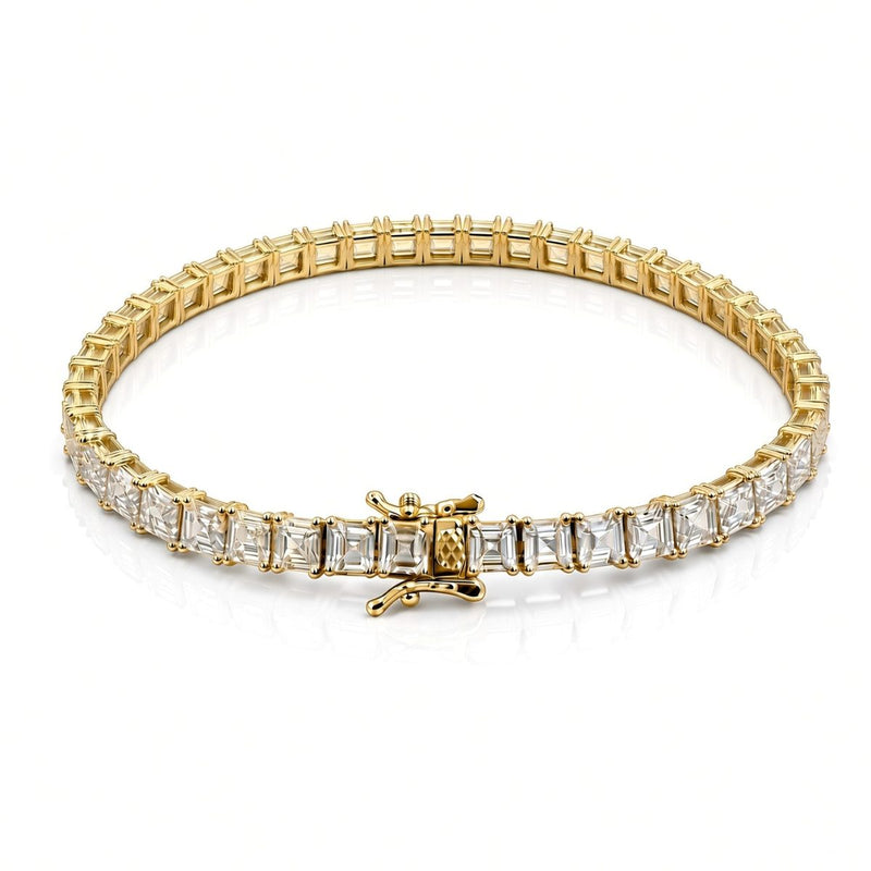 5mm princess-cut tennis bracelet in 925 sterling silver, gold plated, set with cubic zirconia stones