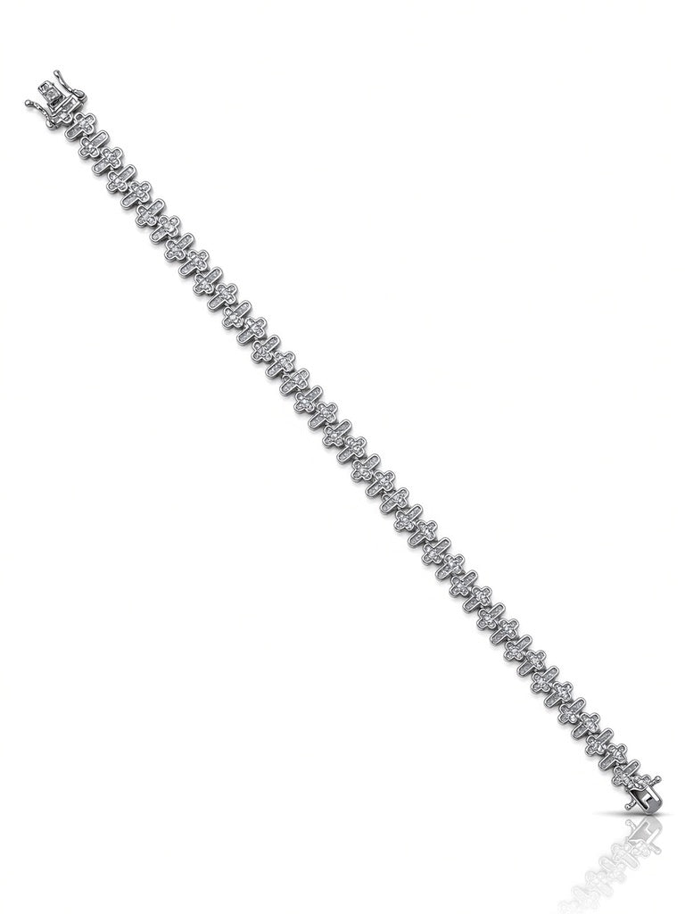 8.5mm men's cross tennis bracelet in 925 sterling silver, rhodium plated, set with cubic zirconia stones