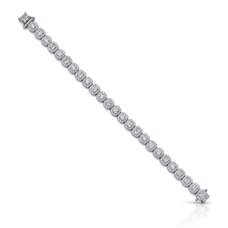 8mm men's halo cluster bracelet in 925 sterling silver, rhodium plated, set with cubic zirconia stones