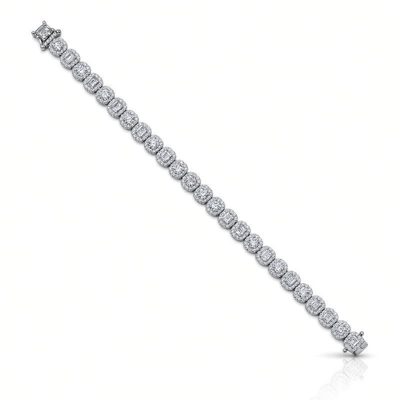 8mm men's halo cluster bracelet in 925 sterling silver, rhodium plated, set with cubic zirconia stones