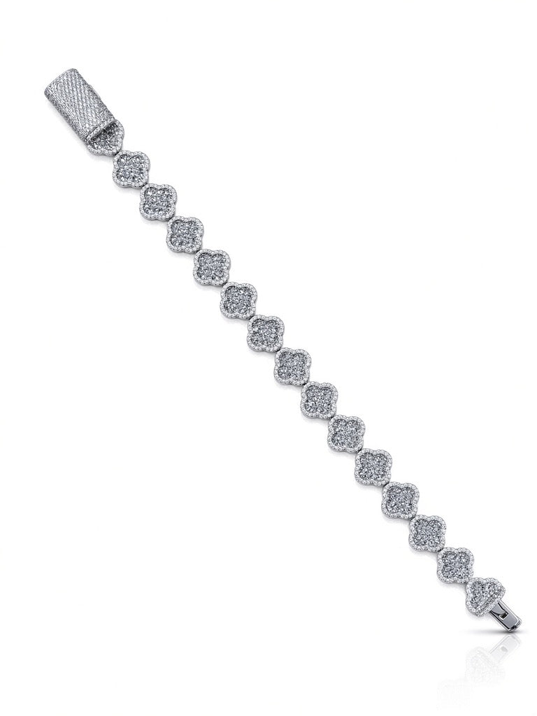 13.5mm men's flower station bracelet in 925 sterling silver, rhodium plated, set with cubic zirconia stones