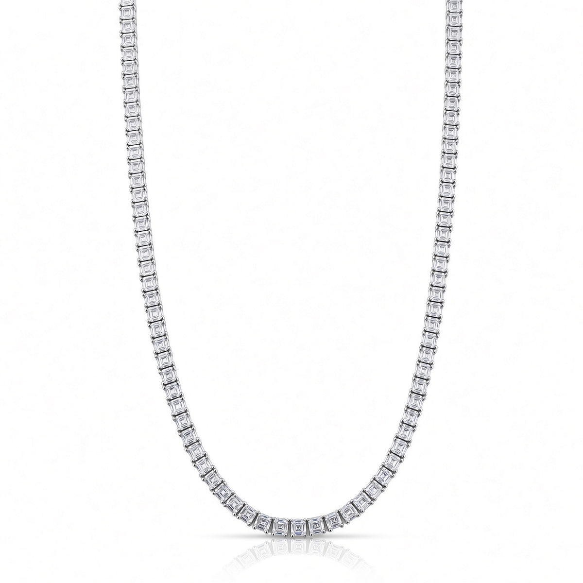 3mm princess-cut tennis in 925 sterling silver, rhodium plated, set with cubic zirconia stones