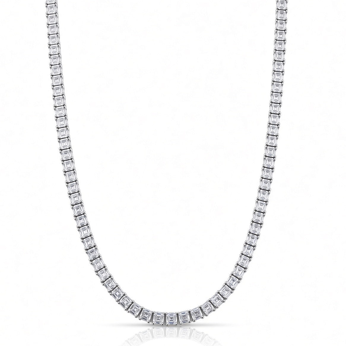 4mm princess-cut tennis in 925 sterling silver, rhodium plated, set with cubic zirconia stones