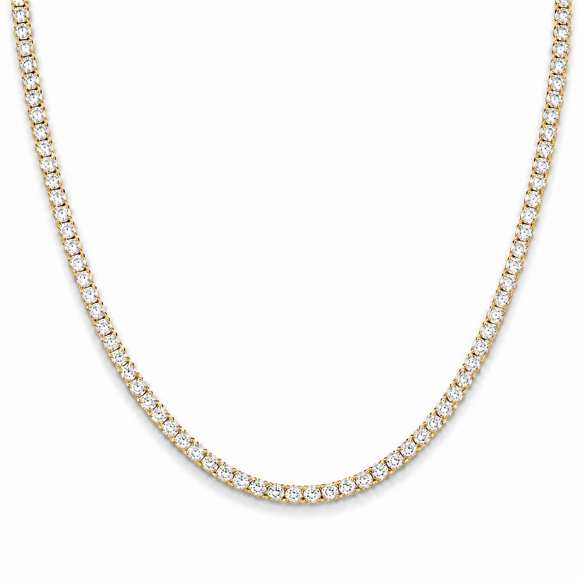 4mm tennis chain in 925 sterling silver, gold plated, set with cubic zirconia stones