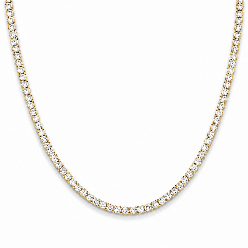 4mm tennis chain in 925 sterling silver, gold plated, set with cubic zirconia stones