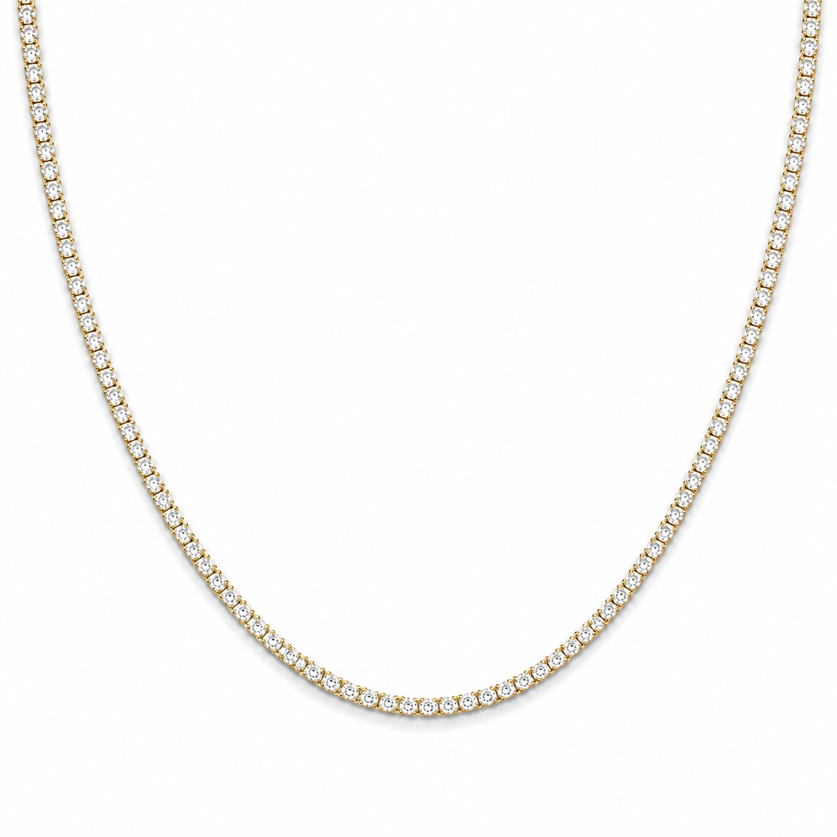 3mm tennis chain in 925 sterling silver, gold plated, set with cubic zirconia stones