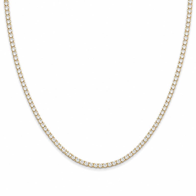 3mm tennis chain in 925 sterling silver, gold plated, set with cubic zirconia stones