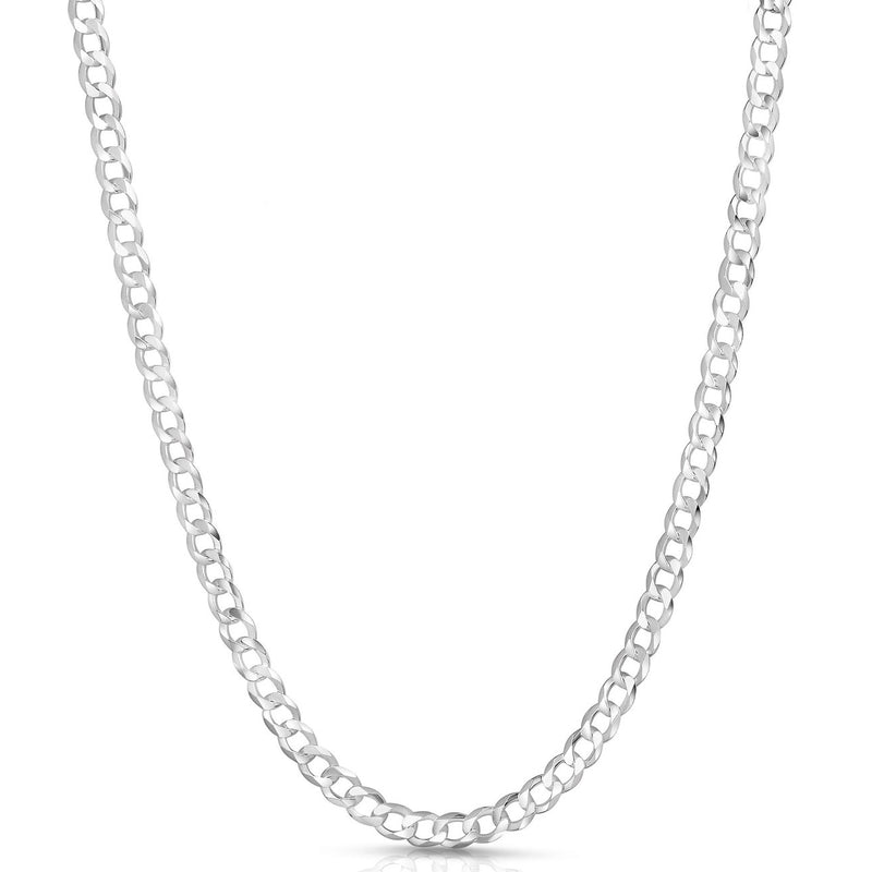 4mm curb chain in 925 sterling silver, polished finish, made in Italy